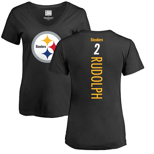 Women Pittsburgh Steelers Football #2 Black Mason Rudolph Backer Slim Fit Nike NFL T Shirt